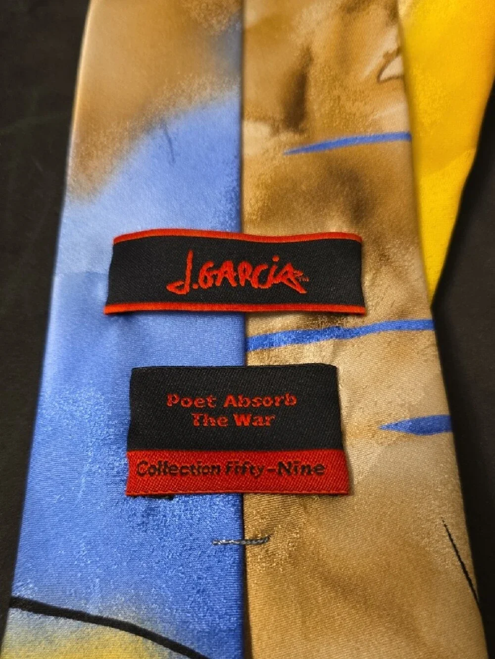 J. Garcia Yellow & Blue Abstract Stripe Men's Silk Tie 